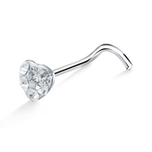 Stone Heart Shaped Silver Curved Nose Stud NSKB-625
